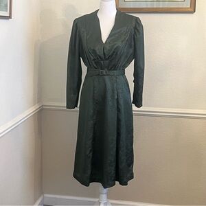 Vintage Dark Green Long Sleeve Dress with Dark Green Floral Print